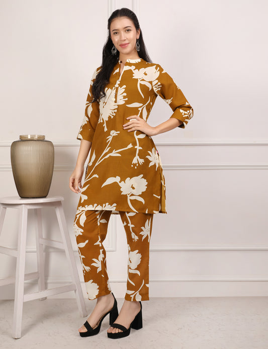MUSTARD BROWN COTTON CO-ORD SET