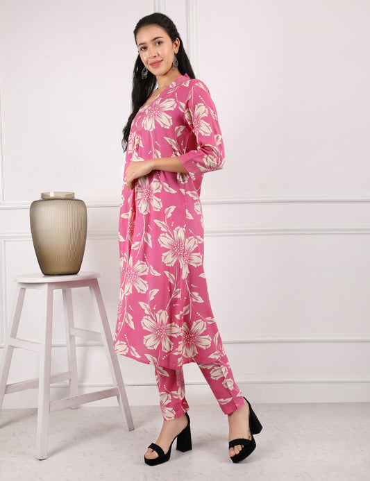ROSE PINK COTTON PRINT KURTA SET