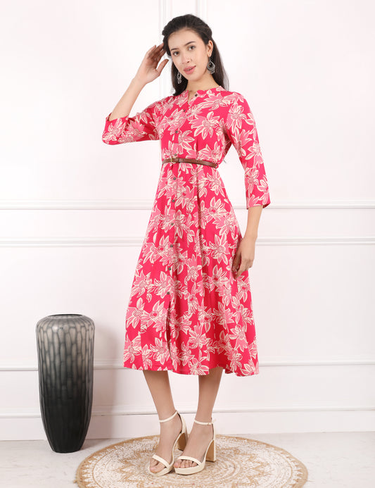 CORAL PINK COTTON PRINT DRESS