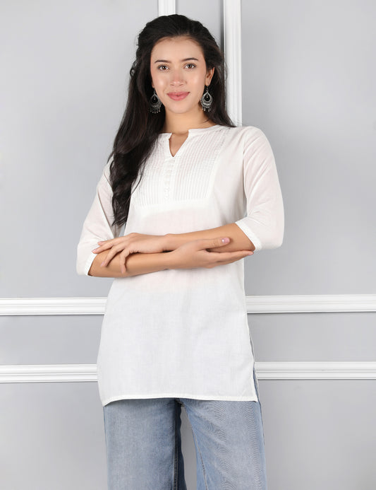 SOLID WHITE COTTON SHORT KURTI