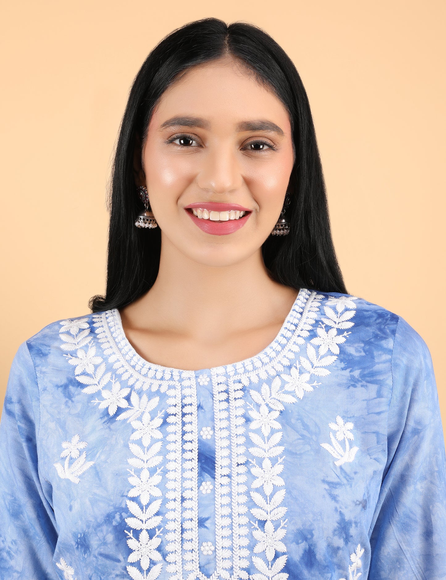 SKY BLUE REYON COTTON TIE N DYE PRINT KURTA SET