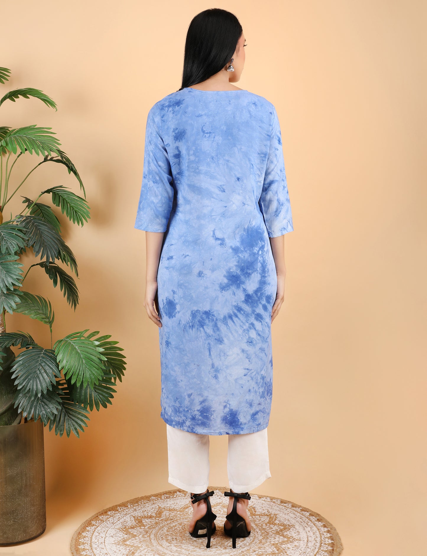 SKY BLUE REYON COTTON TIE N DYE PRINT KURTA SET