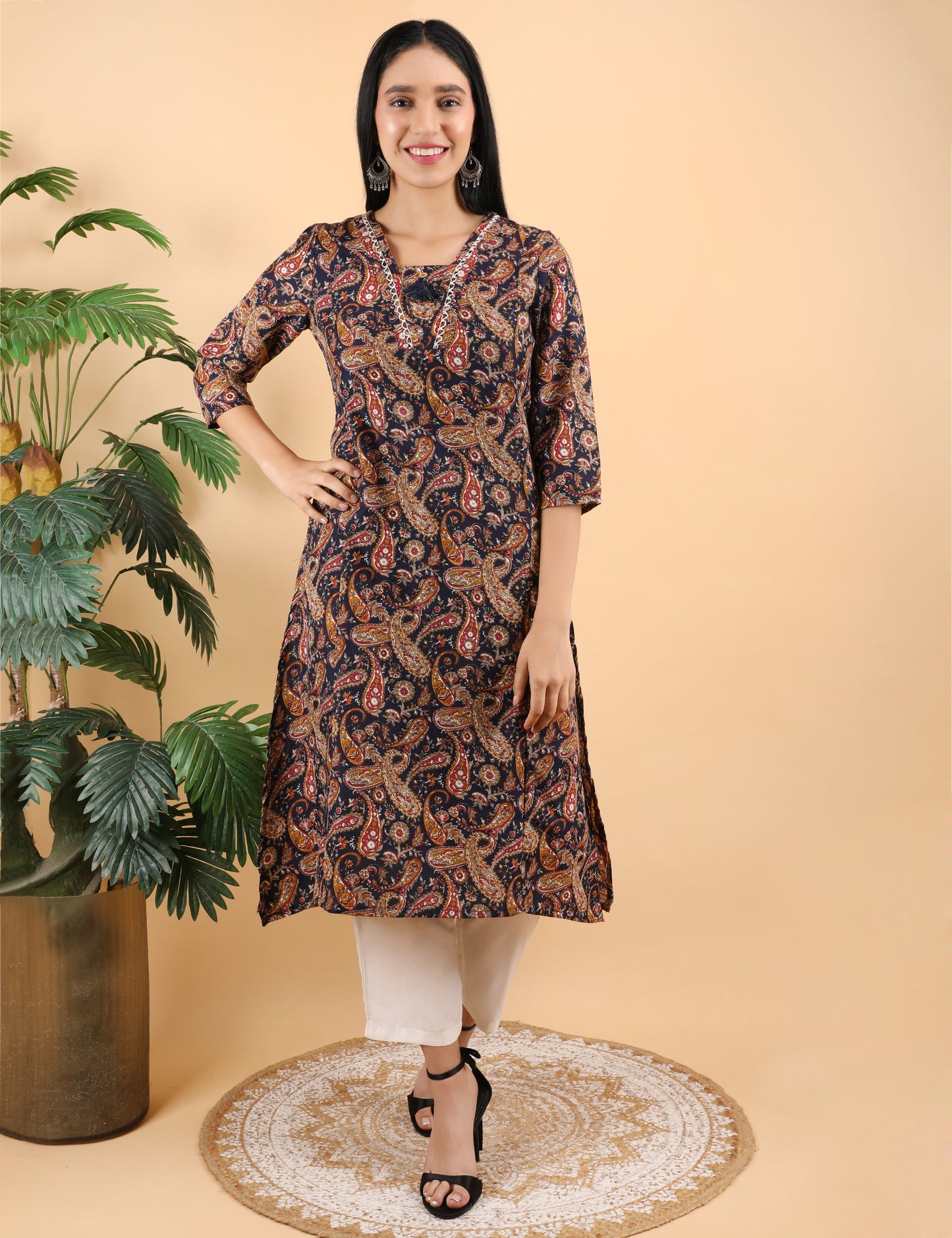 NAVY BLUE COTTON PRINT KURTI