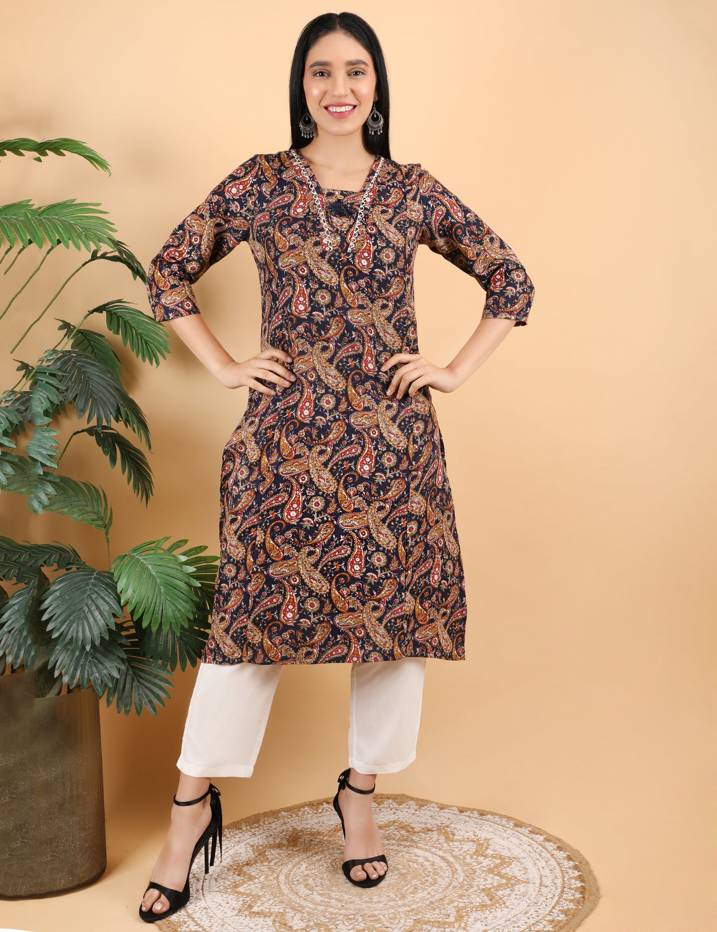NAVY BLUE COTTON PRINT KURTI