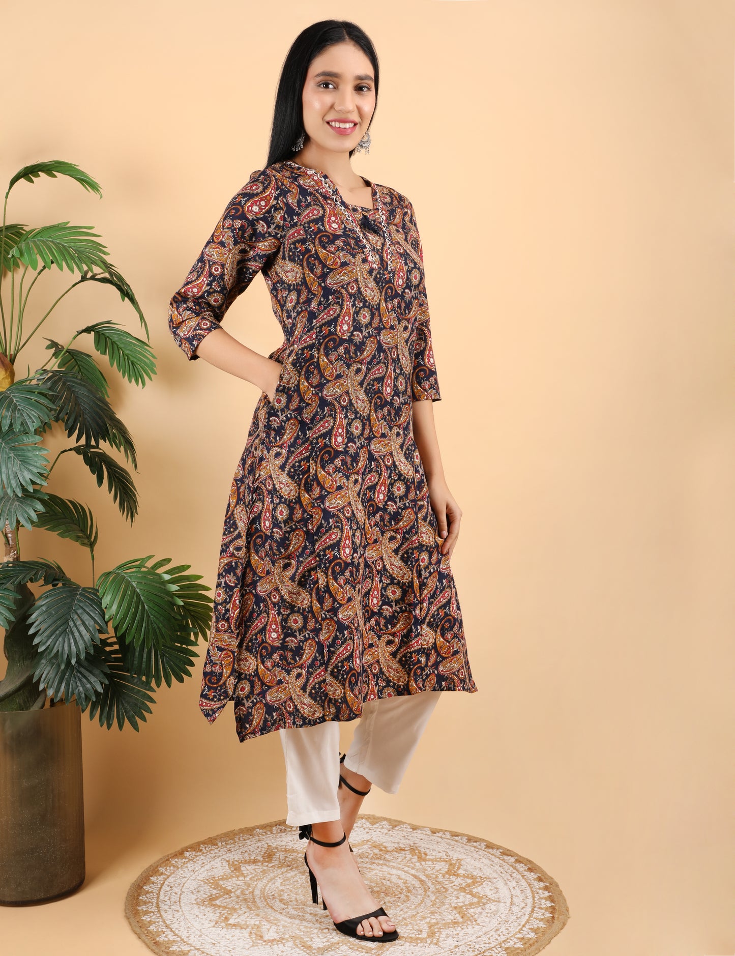 NAVY BLUE COTTON PRINT KURTI