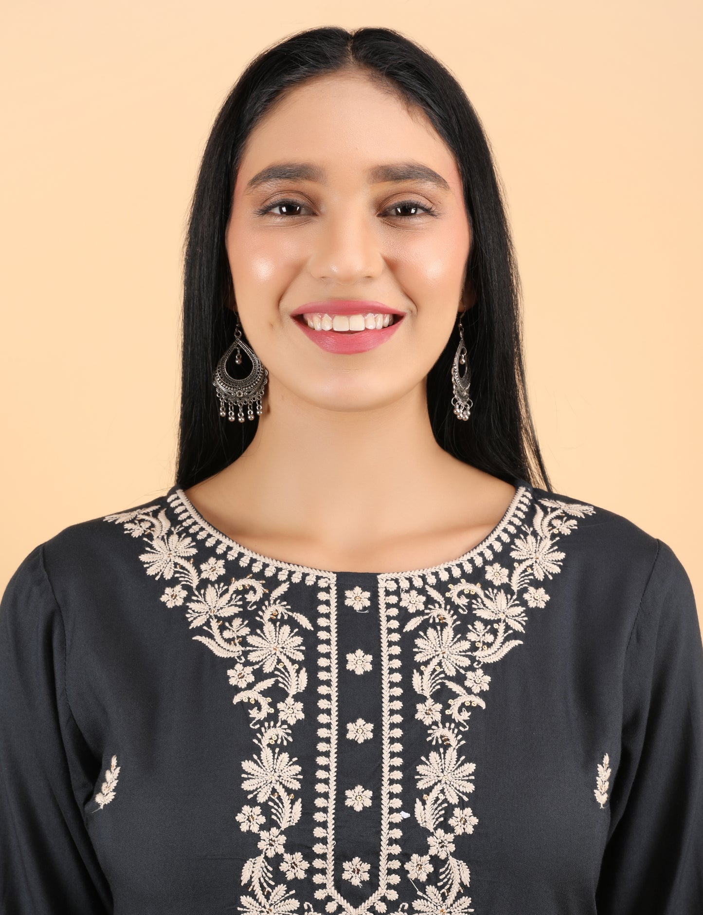 NAVY BLUE REYON CHIKIN WORK KURTA