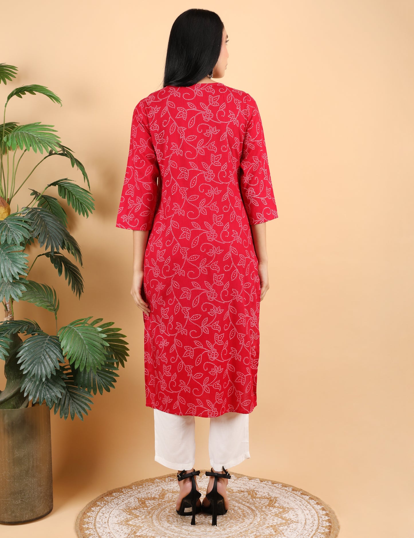 RANI  BANDHNI PRINT COTTON KURTI