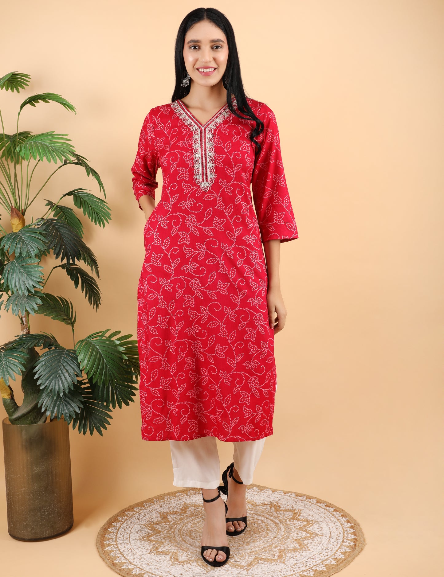 RANI  BANDHNI PRINT COTTON KURTI