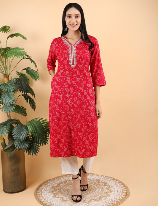 RANI  BANDHNI PRINT COTTON KURTI