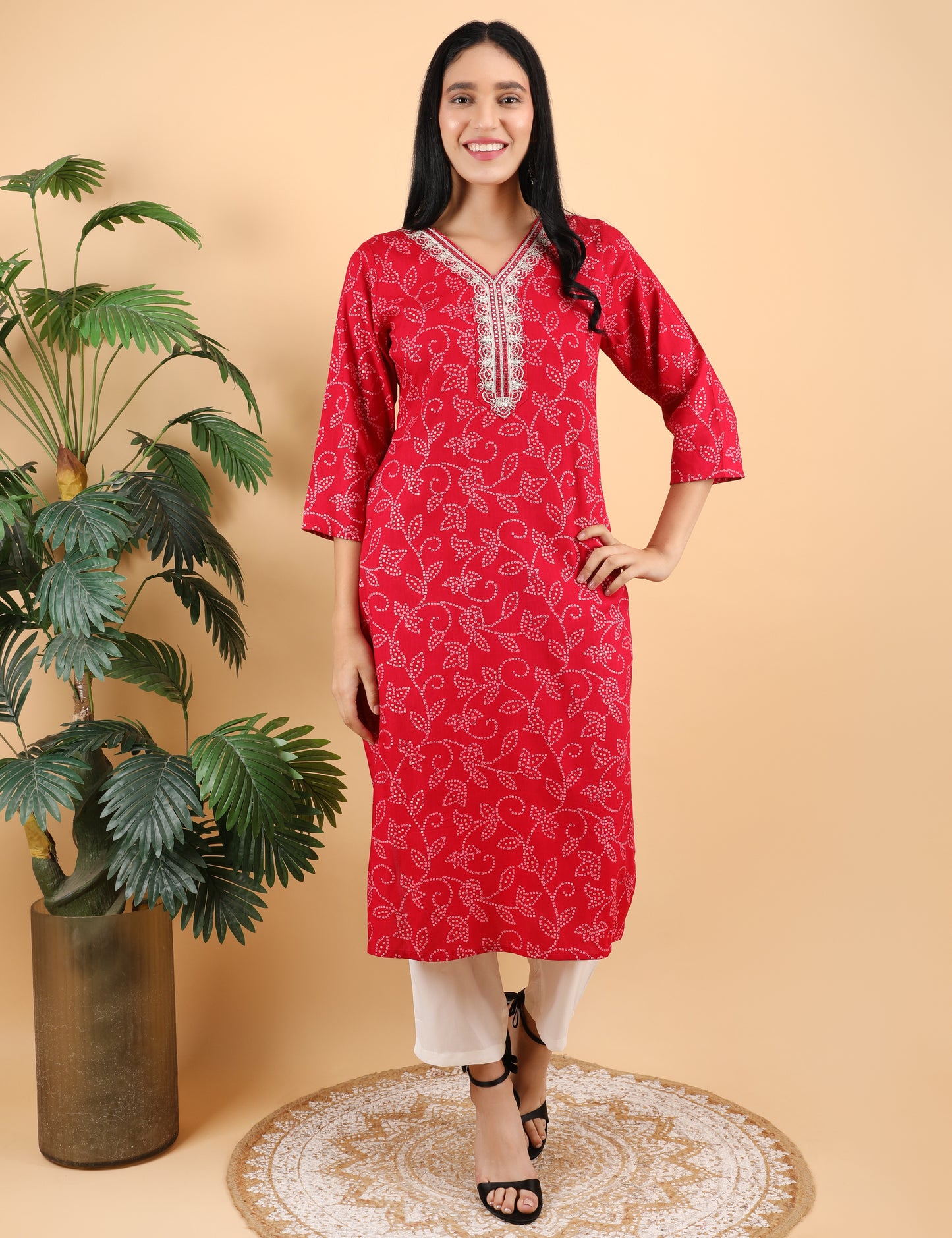 RANI  BANDHNI PRINT COTTON KURTI