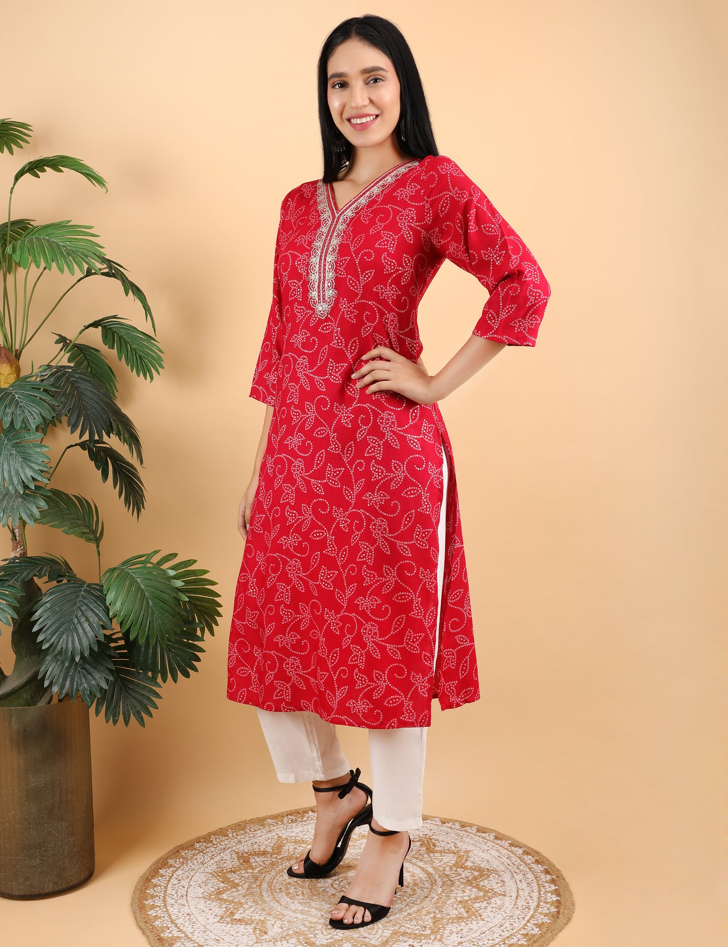 RANI  BANDHNI PRINT COTTON KURTI