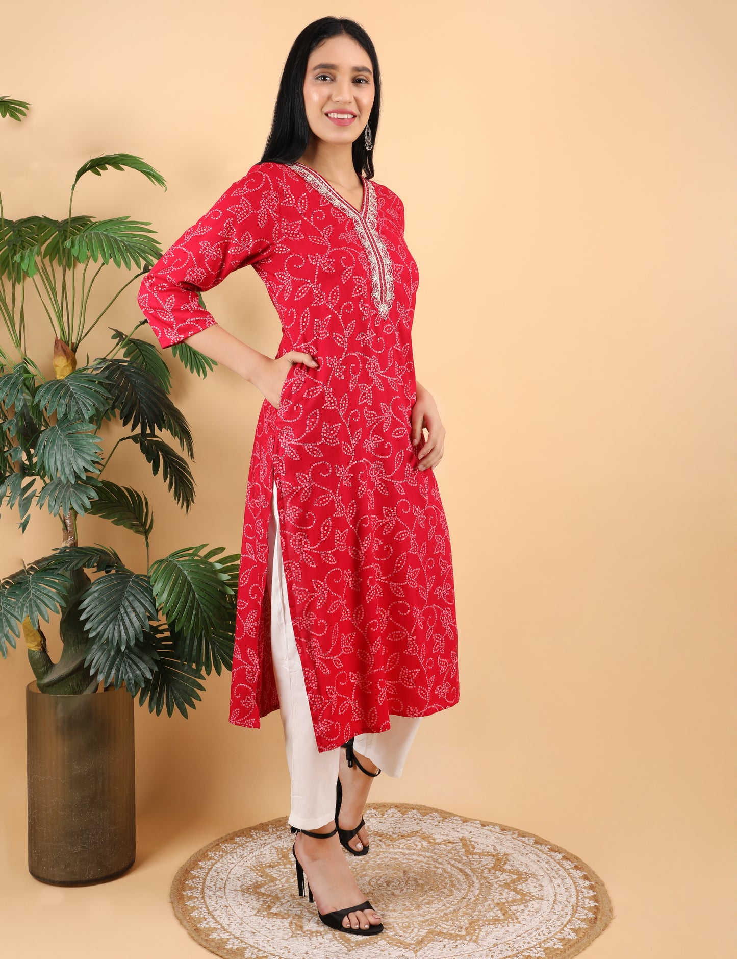 RANI  BANDHNI PRINT COTTON KURTI