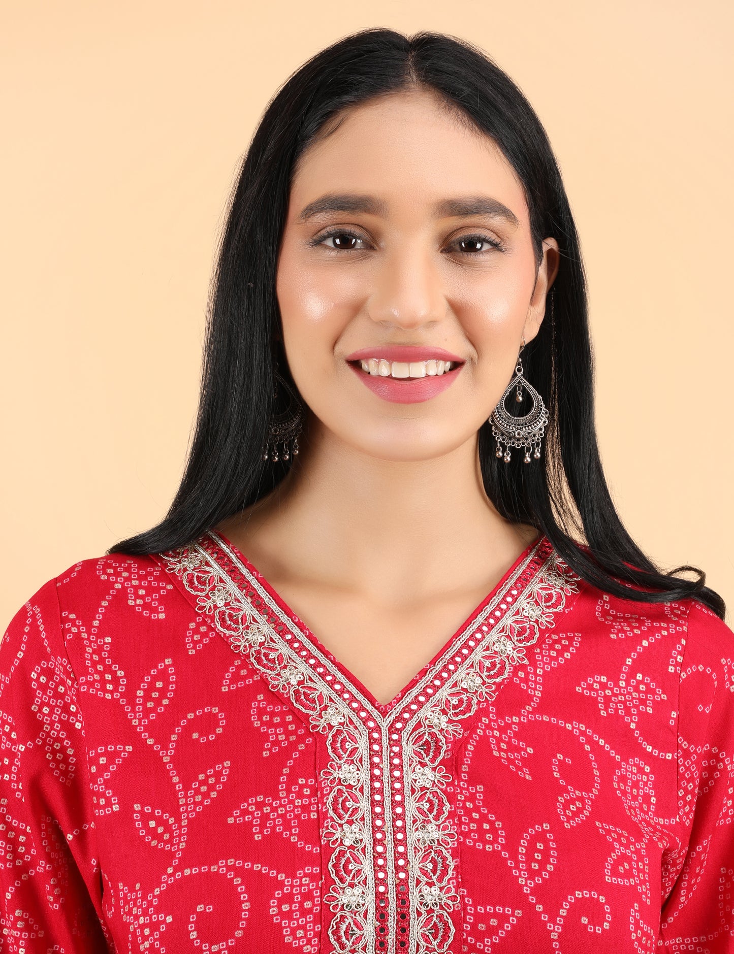 RANI  BANDHNI PRINT COTTON KURTI