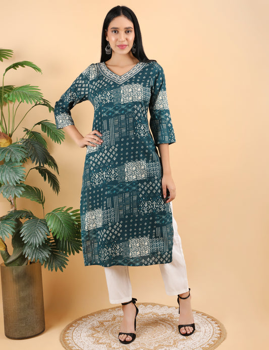 TEAL GREEN COTTON KURTI
