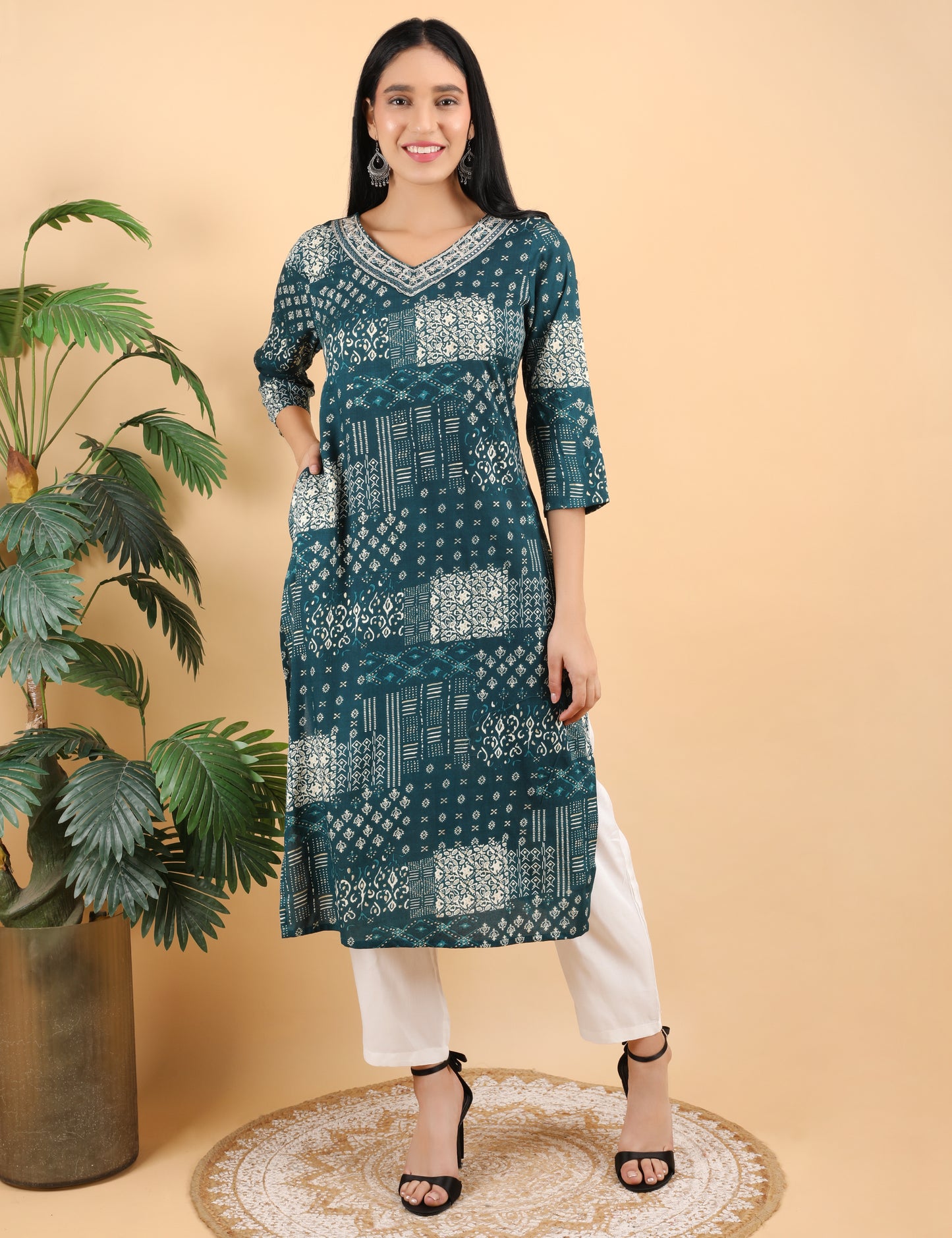 TEAL GREEN COTTON KURTI
