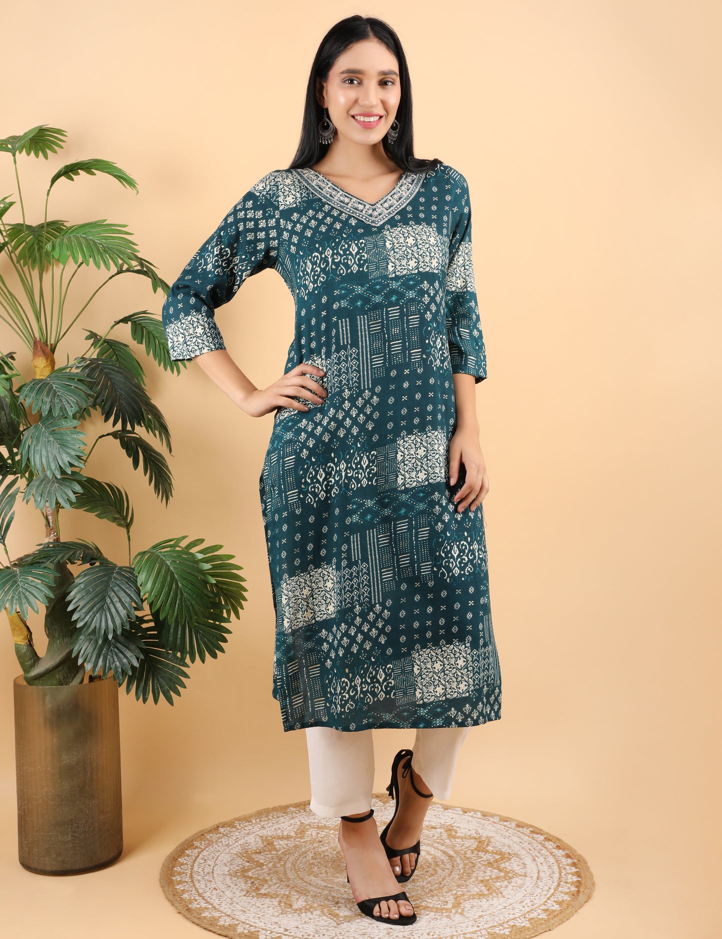TEAL GREEN COTTON KURTI