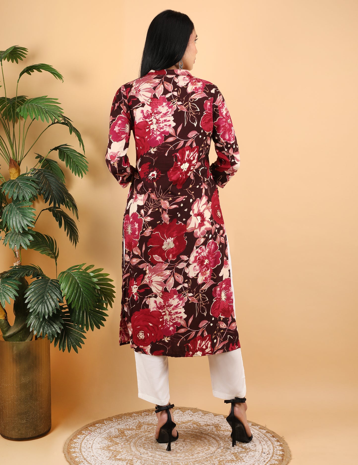 MAROON COTTON PRINT KURTI