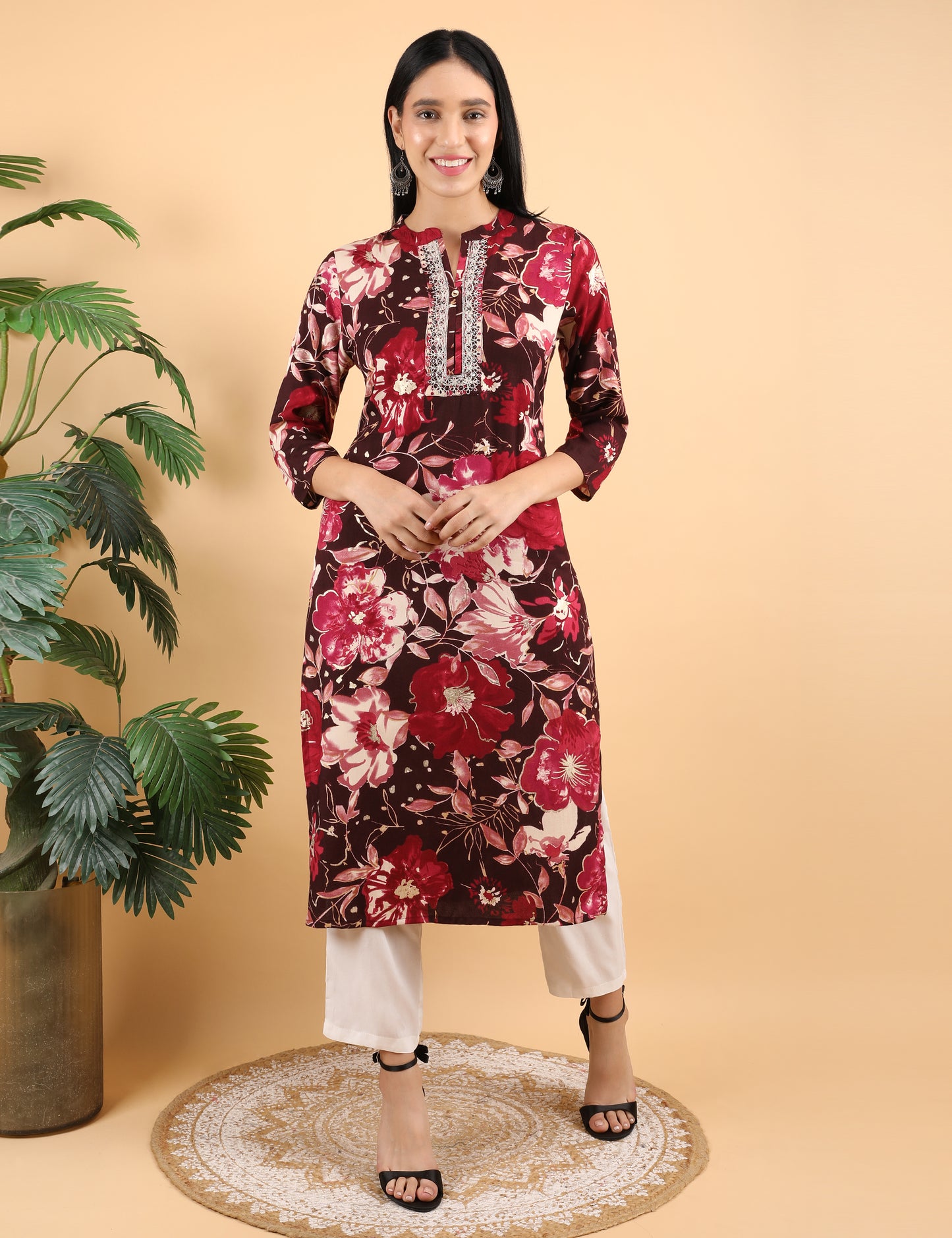 MAROON COTTON PRINT KURTI