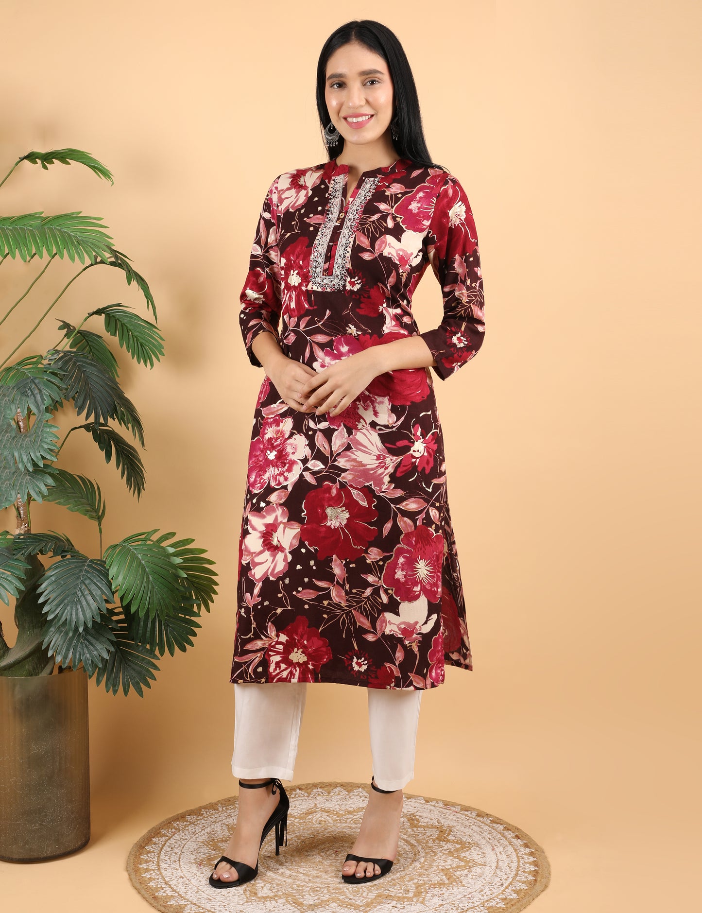 MAROON COTTON PRINT KURTI