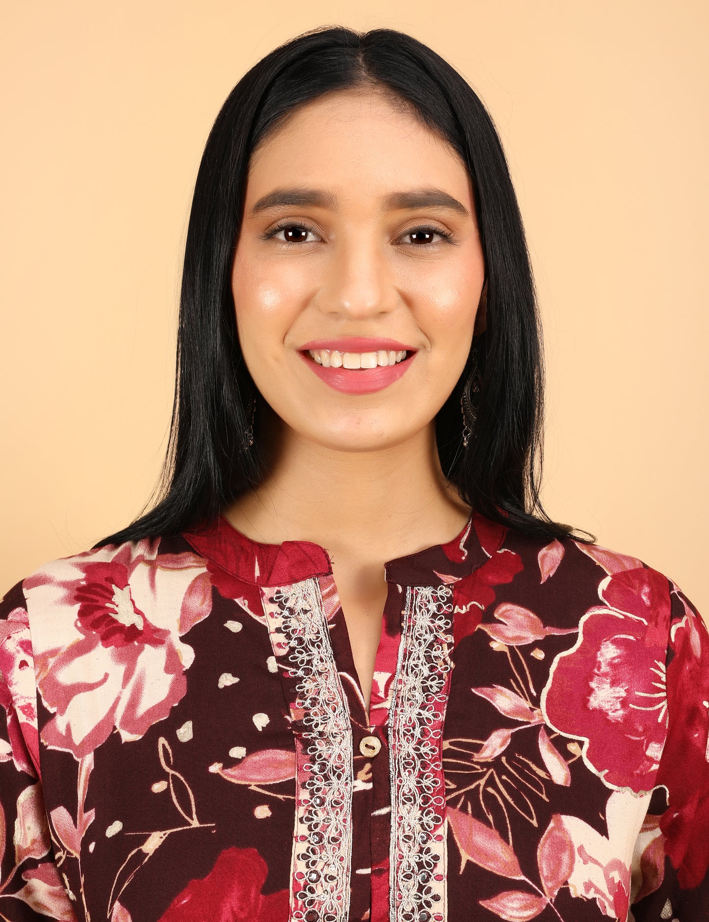 MAROON COTTON PRINT KURTI