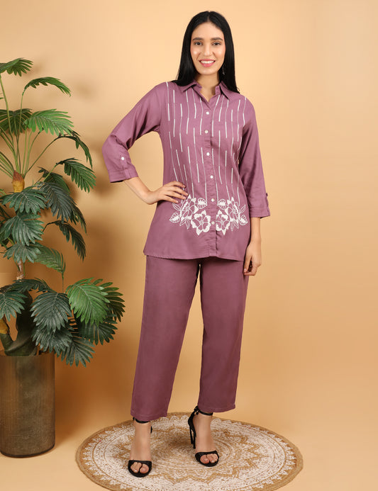 ELEGGANT COTTON  CO-ORD SET WITH THREAD EMBROIDERY
