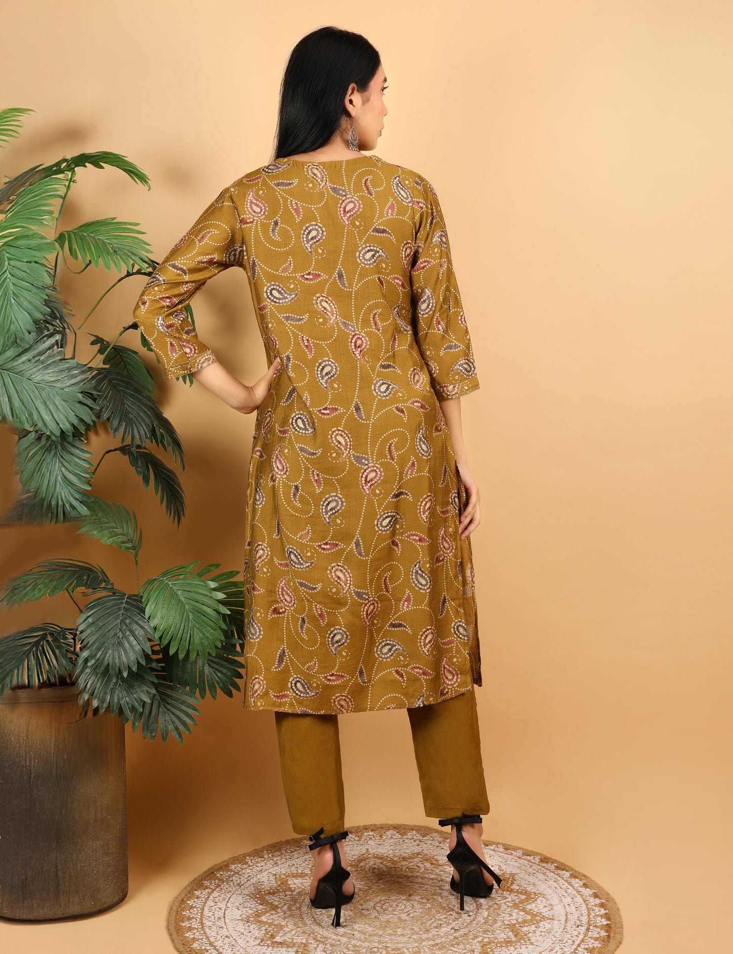 MUSTARD COTTON PRINTED KURTA SET