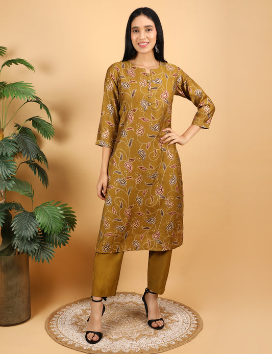 MUSTARD COTTON PRINTED KURTA SET