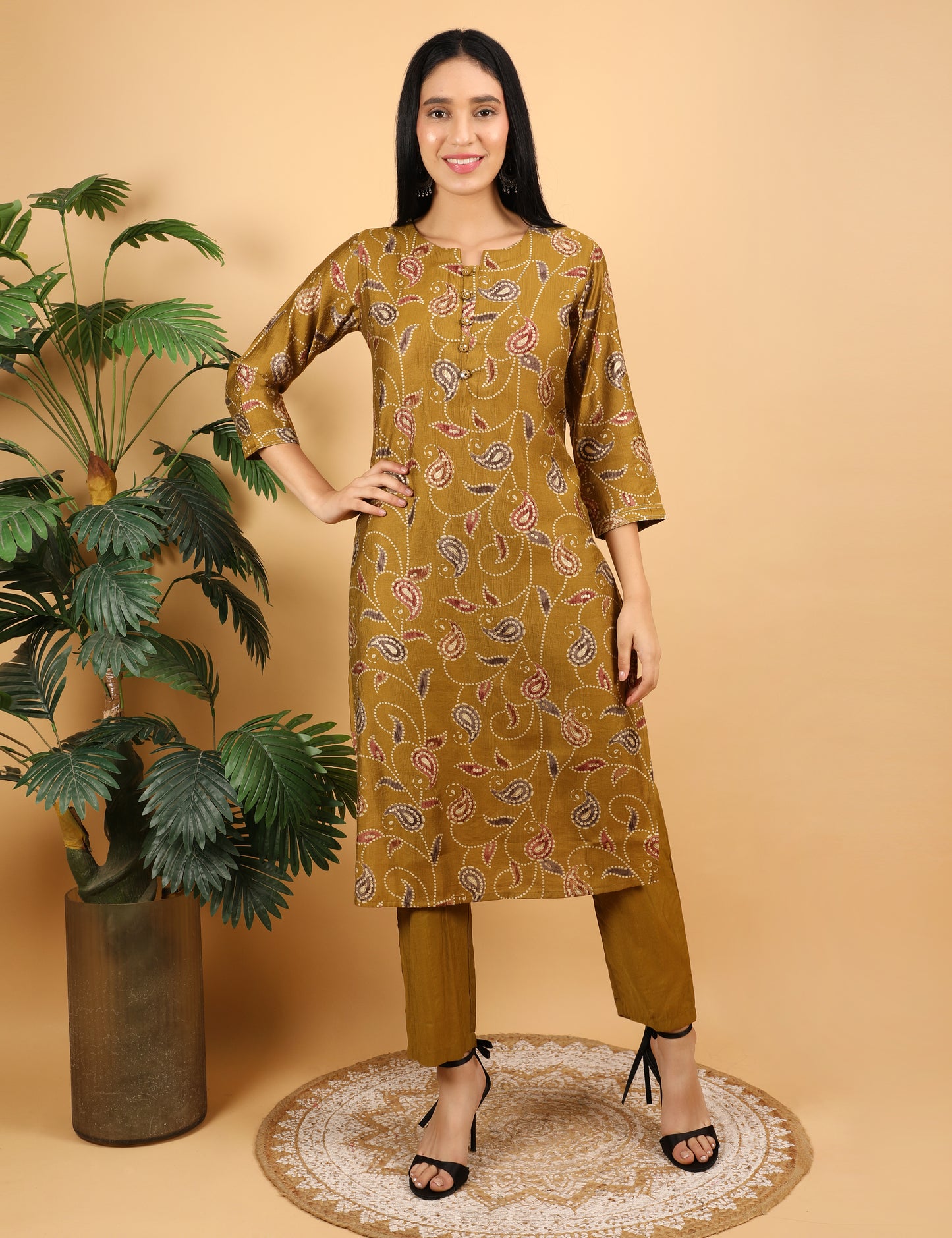 MUSTARD COTTON PRINTED KURTA SET