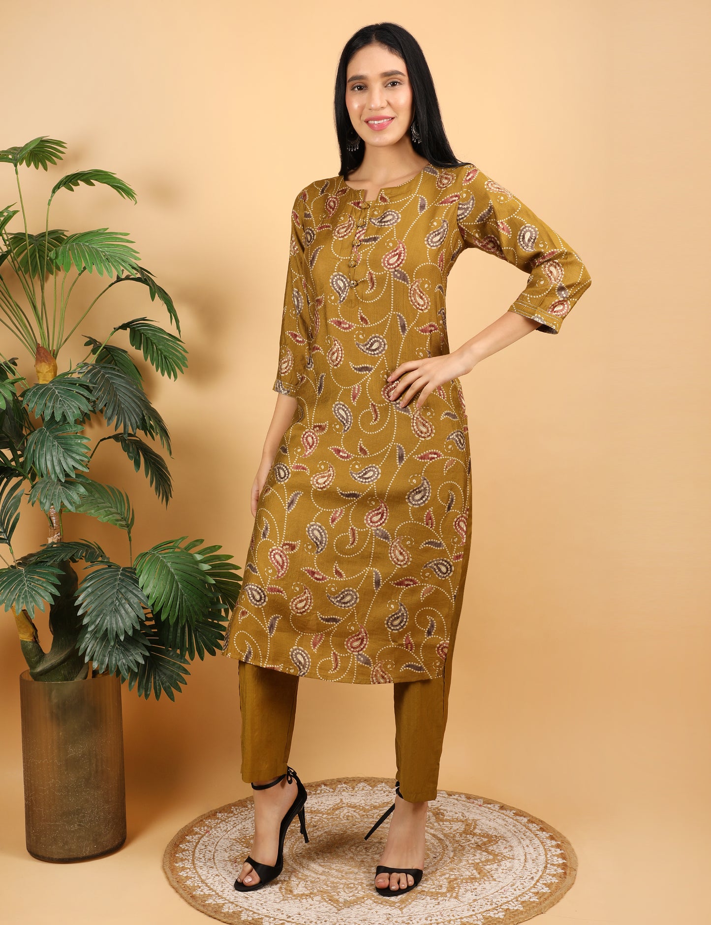 MUSTARD COTTON PRINTED KURTA SET