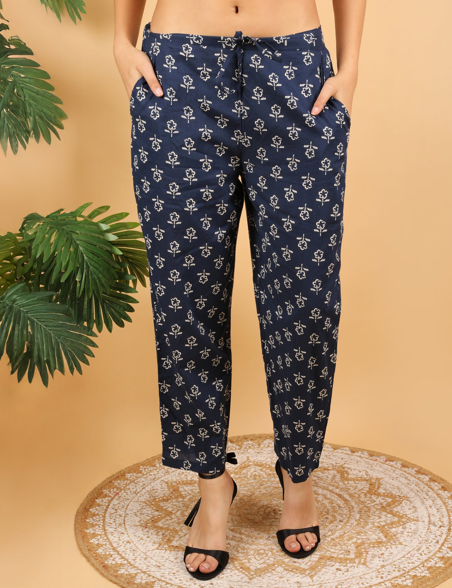 NAVY BLUE COTTON PRINTED KURTA SET