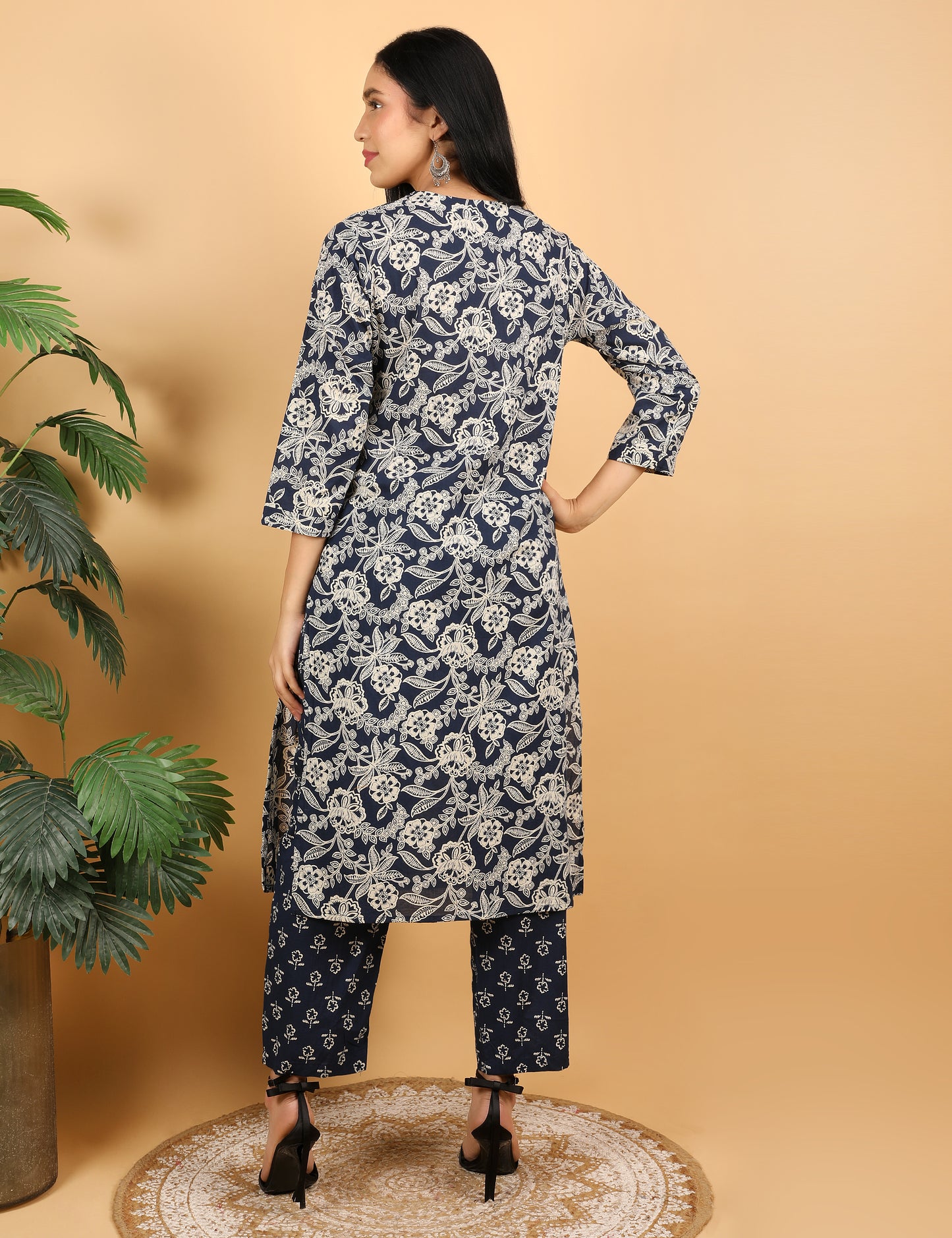 NAVY BLUE COTTON PRINTED KURTA SET