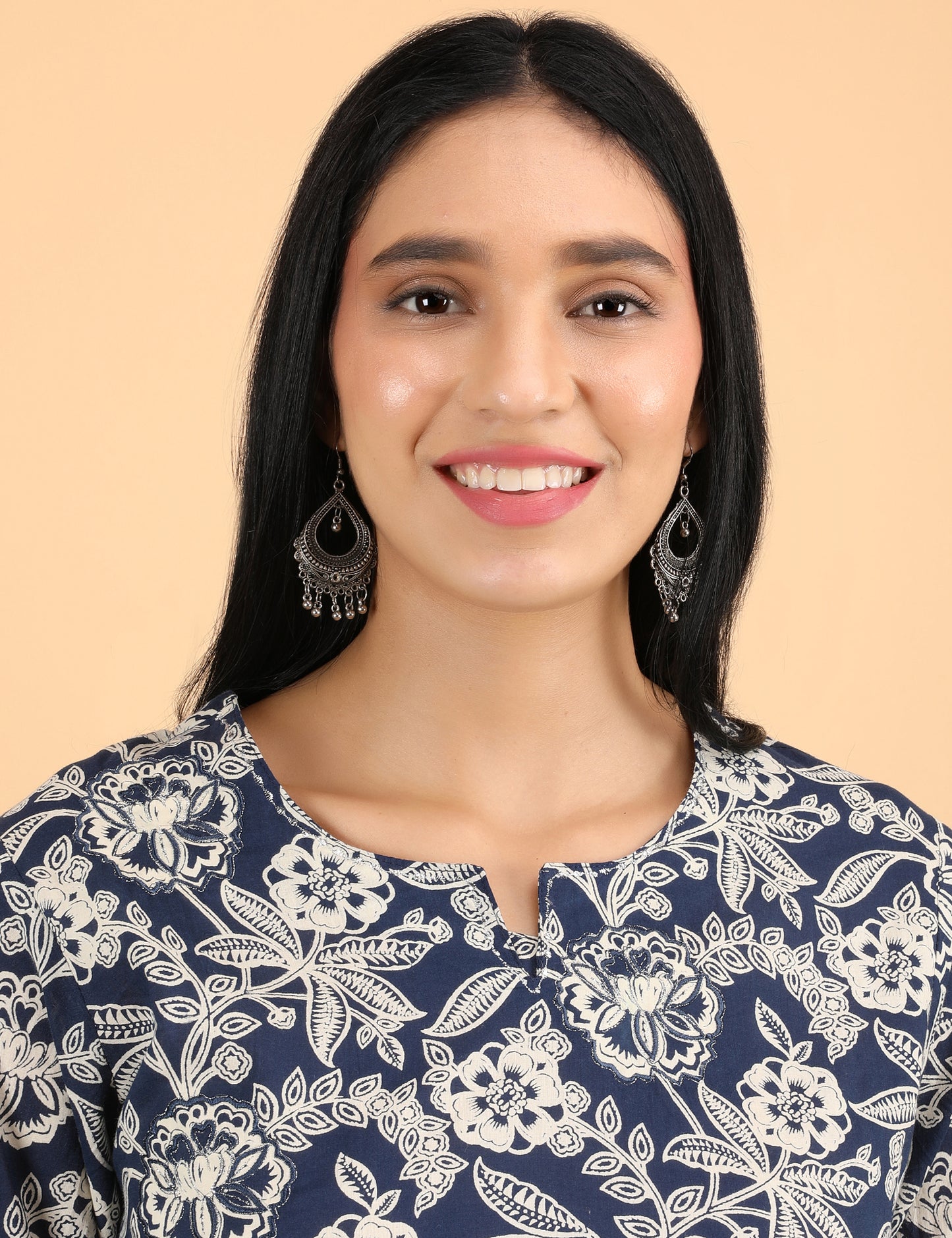 NAVY BLUE COTTON PRINTED KURTA SET