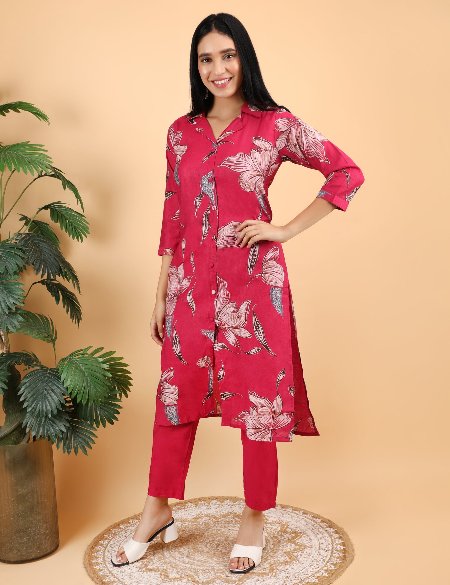 RANI PINK COTTON PRINT  COLLAR CO-ORD SET