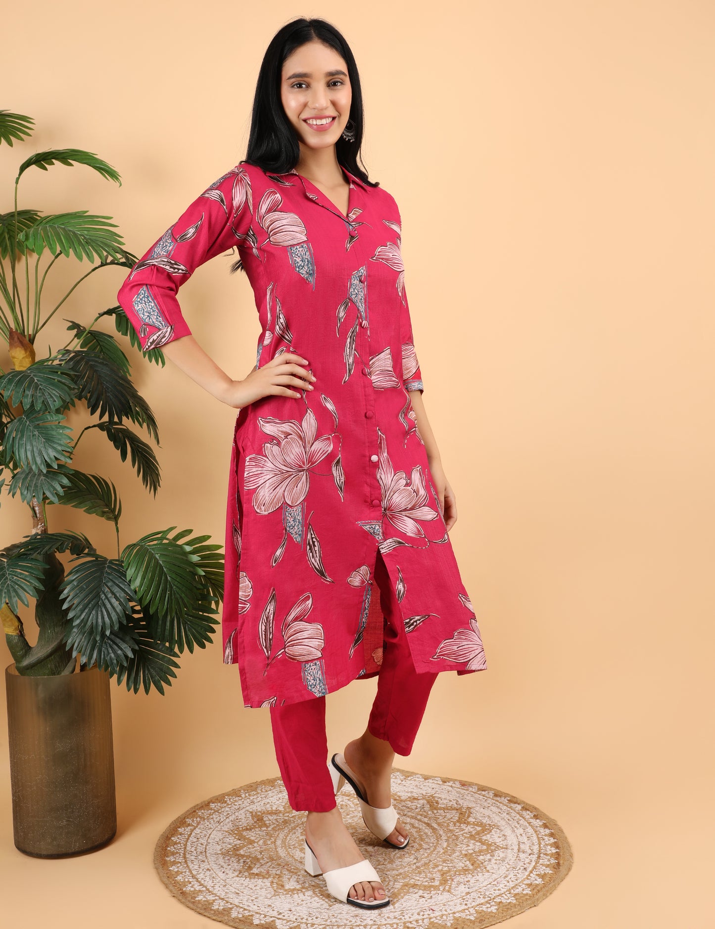 RANI PINK COTTON PRINT  COLLAR CO-ORD SET