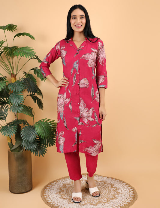 RANI PINK COTTON PRINT  COLLAR CO-ORD SET