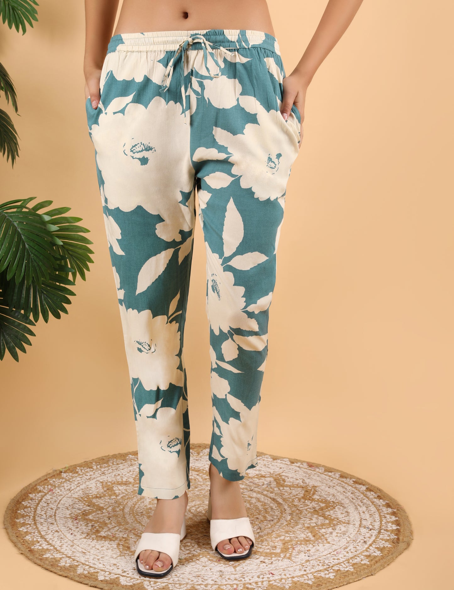 TEAL GREEN REYON PRINTED KURTA SET