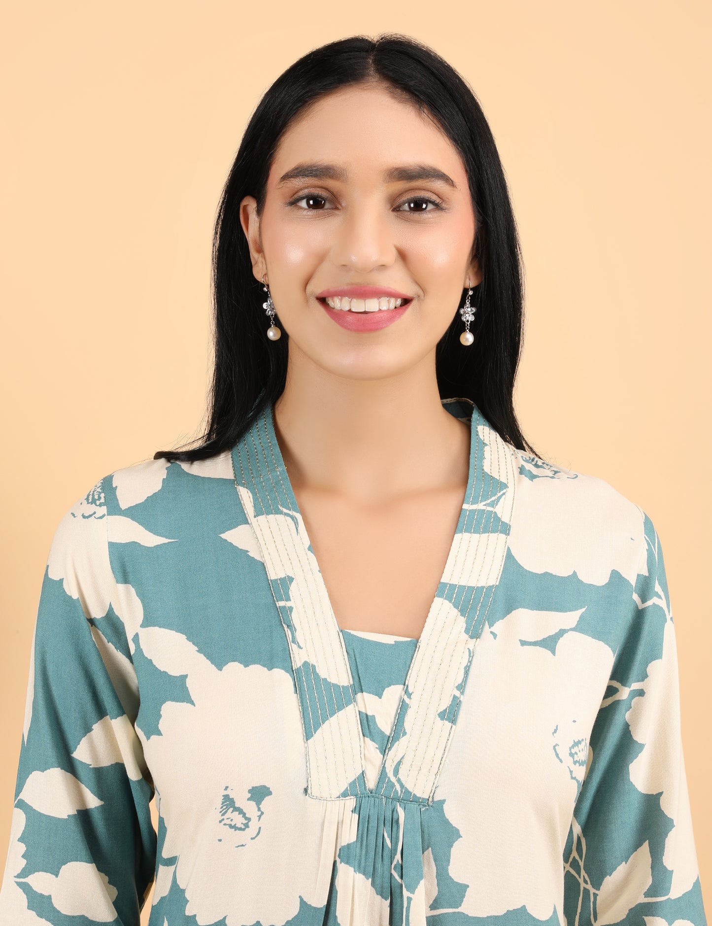 TEAL GREEN REYON PRINTED KURTA SET