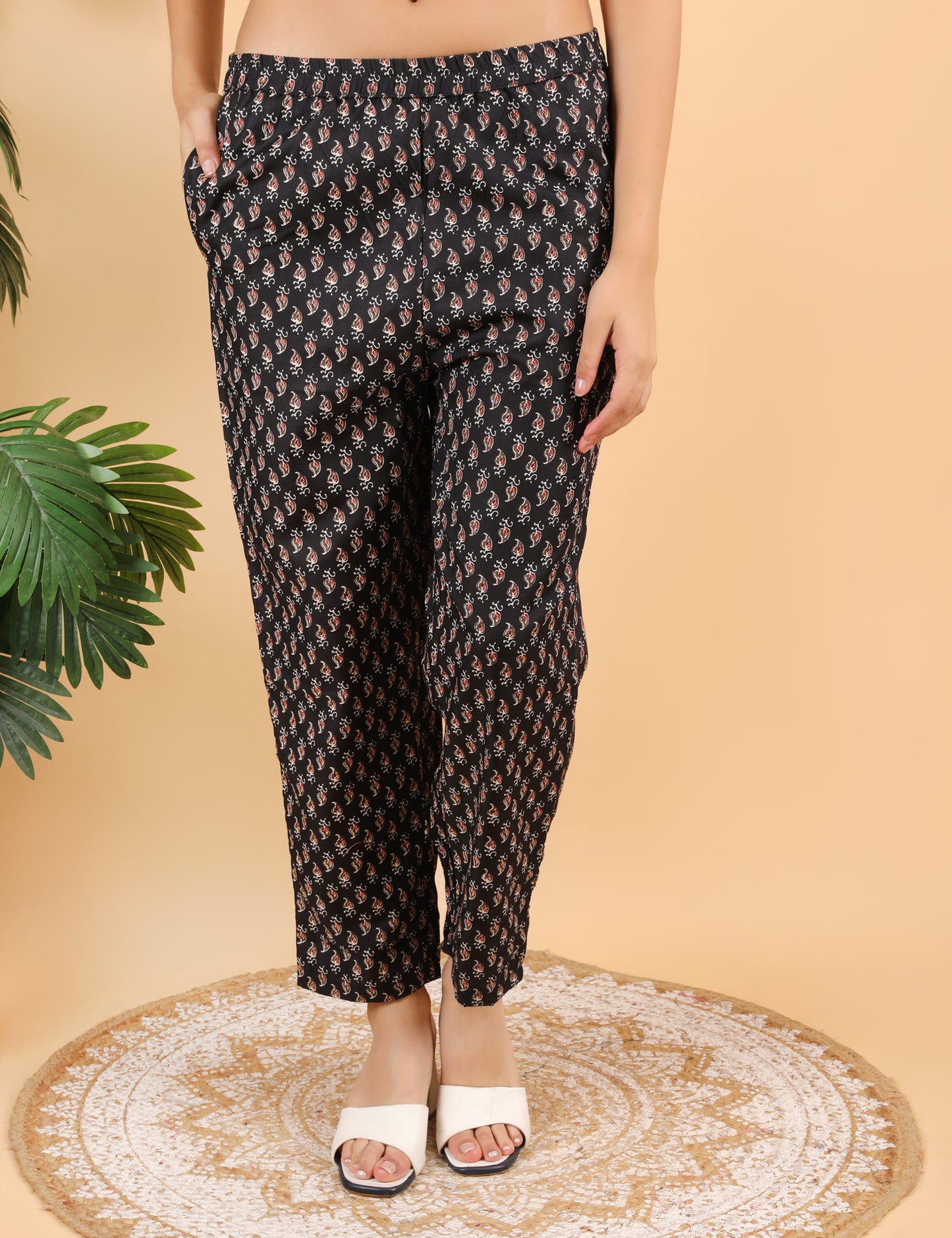 BLACK COTTON BLOCK PRINT STAIGHT SUIT