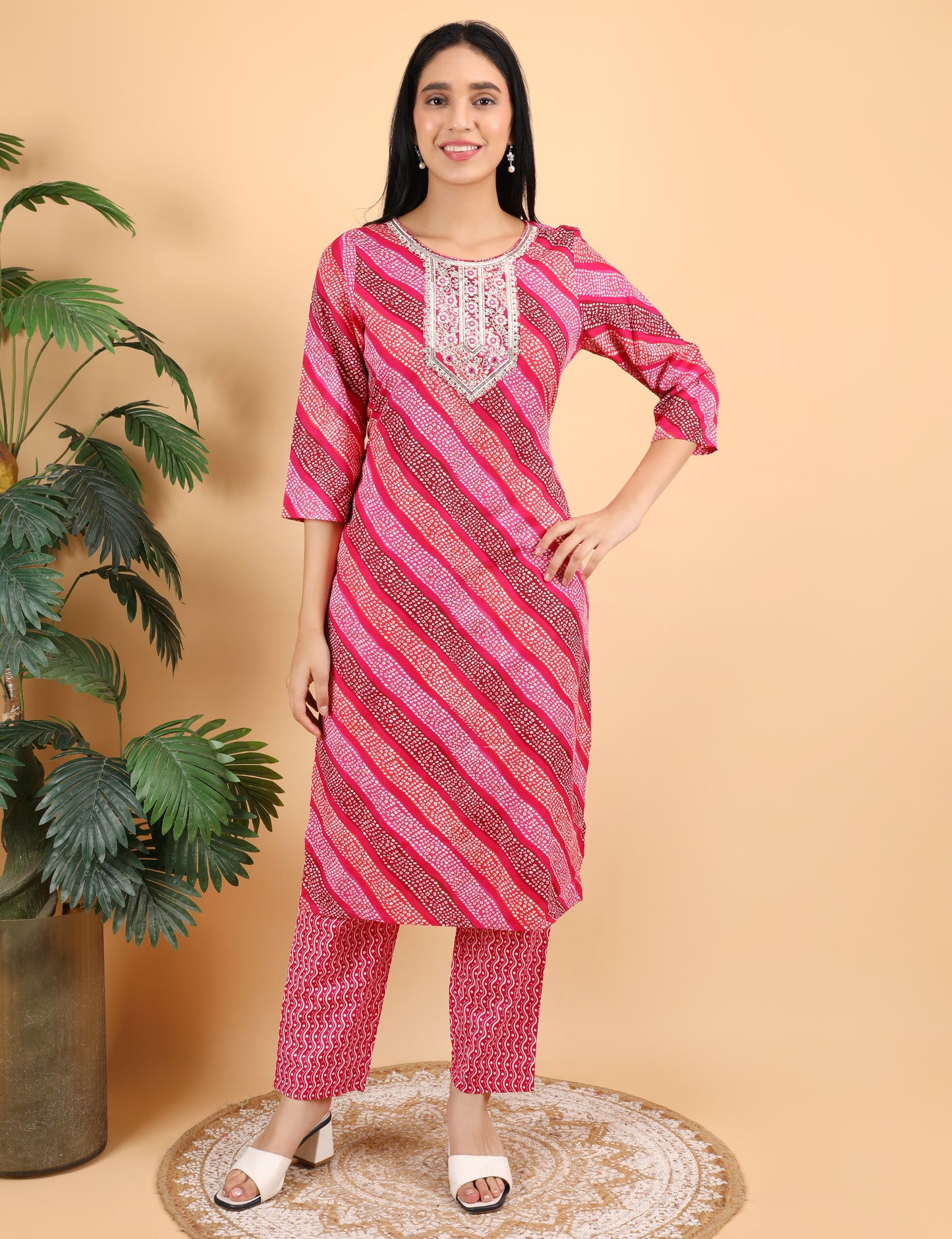 MAGENTA BANDHANI PRINT SUIT WITH DUPATTA