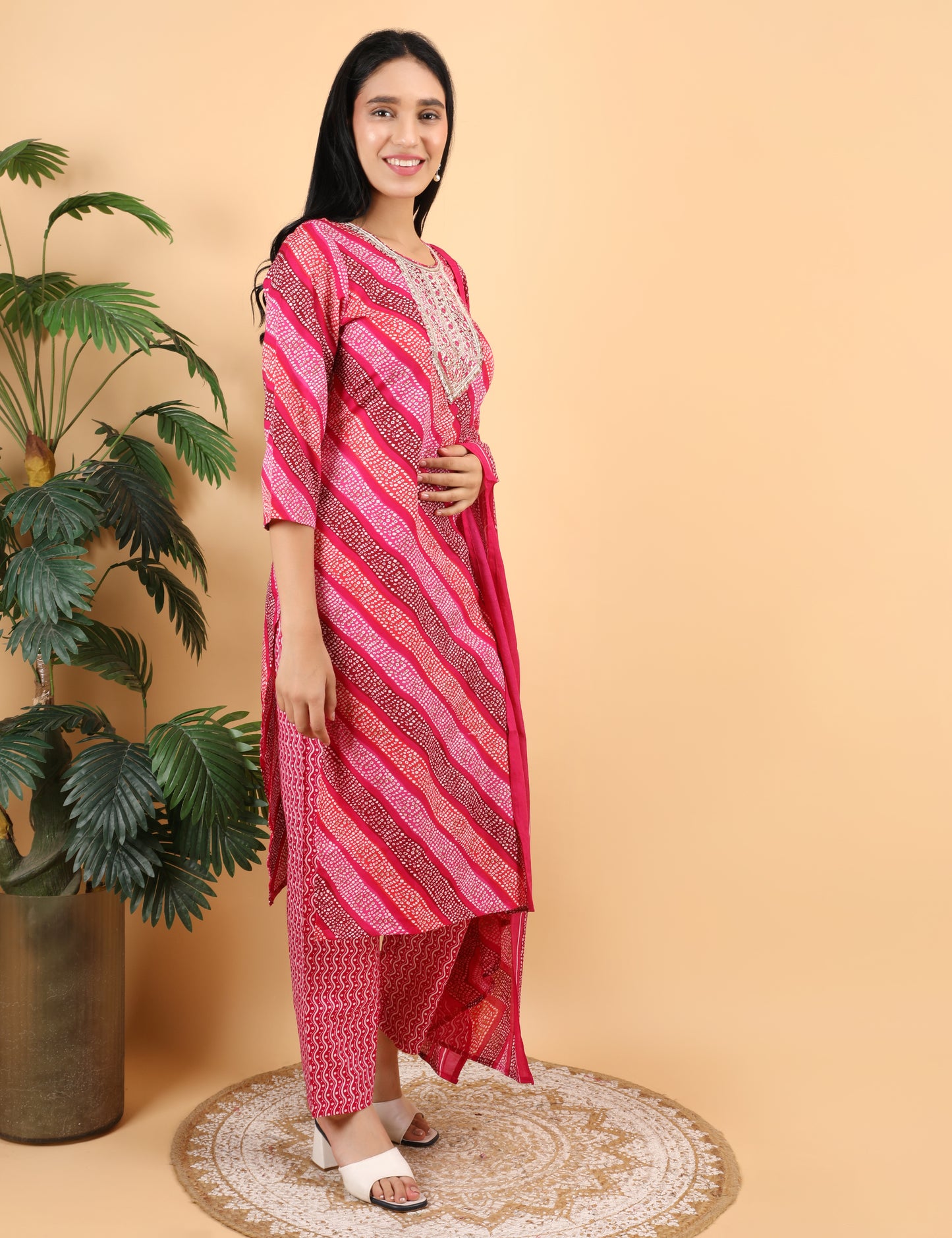 MAGENTA BANDHANI PRINT SUIT WITH DUPATTA
