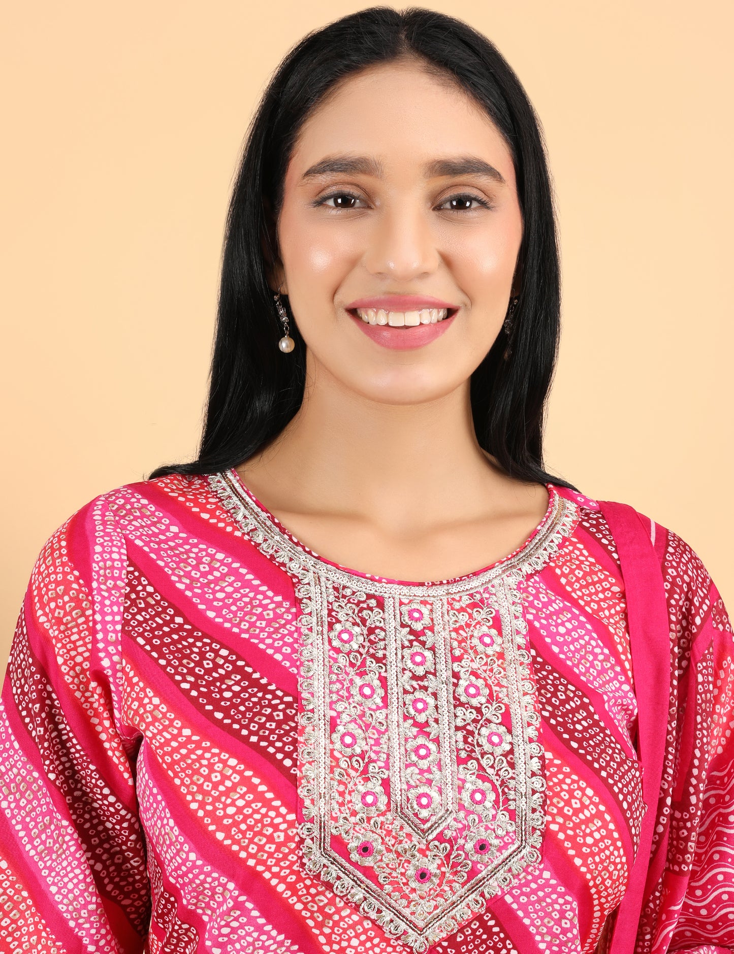 MAGENTA BANDHANI PRINT SUIT WITH DUPATTA