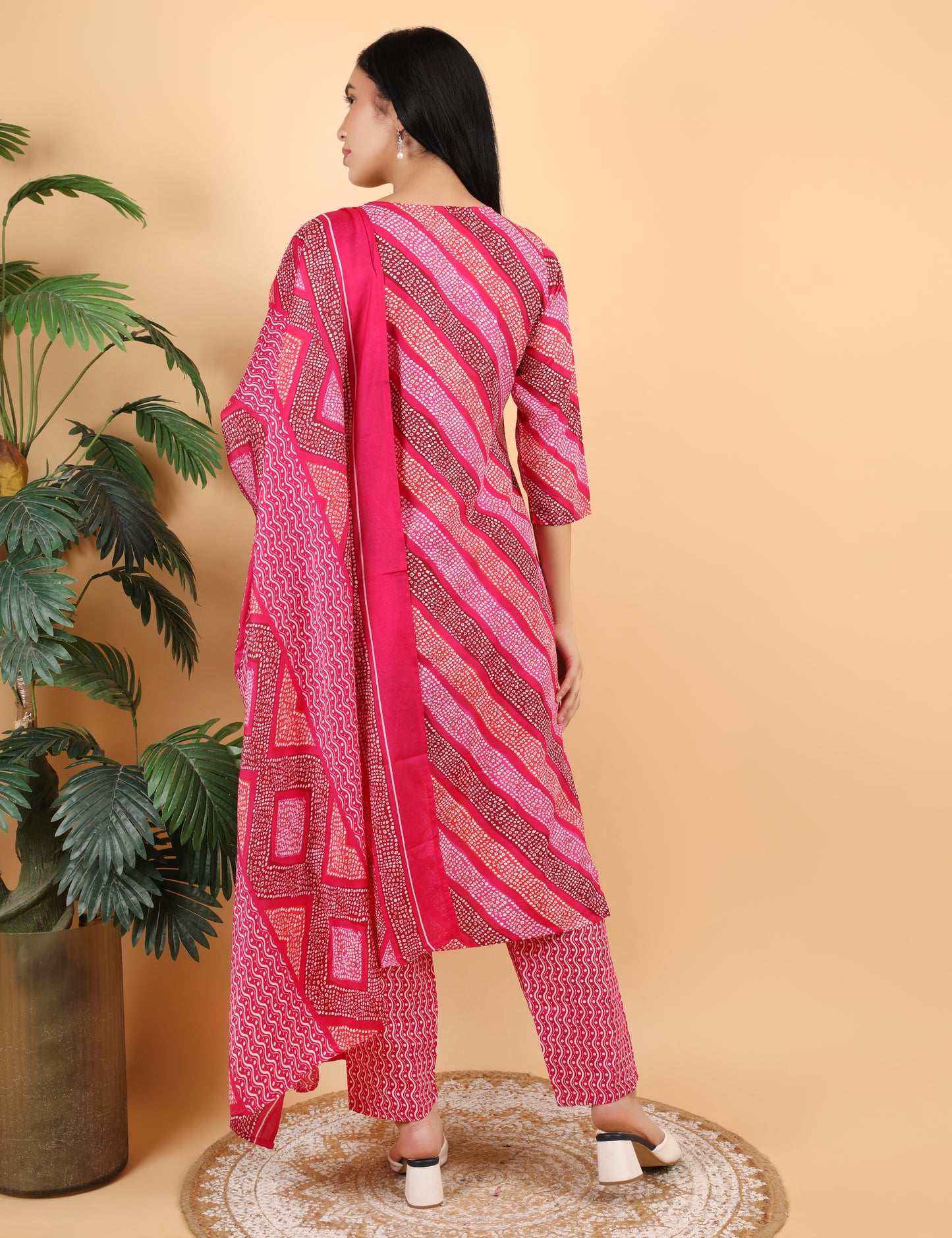 MAGENTA BANDHANI PRINT SUIT WITH DUPATTA