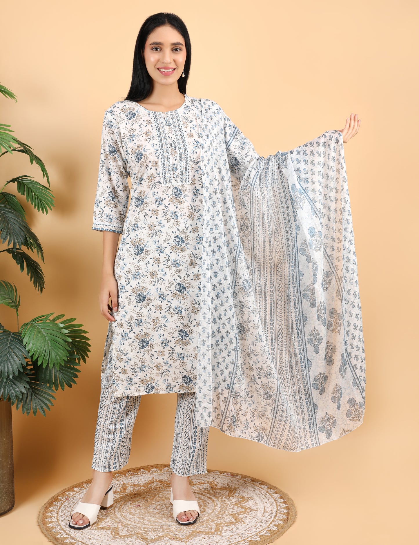 FINE COTTON PRINT STRAIGHT SUIT WITH DUPATTA