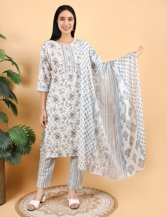 FINE COTTON PRINT STRAIGHT SUIT WITH DUPATTA