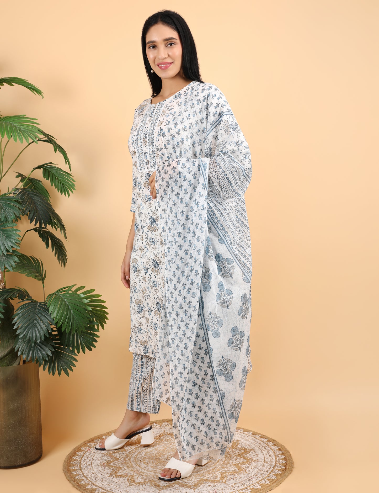 FINE COTTON PRINT STRAIGHT SUIT WITH DUPATTA