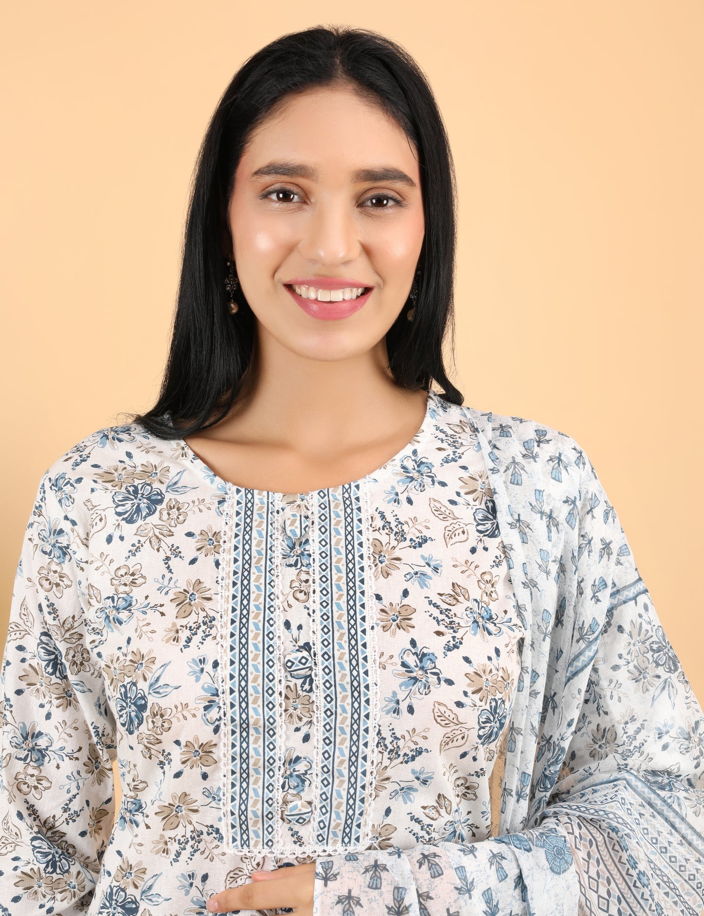 FINE COTTON PRINT STRAIGHT SUIT WITH DUPATTA