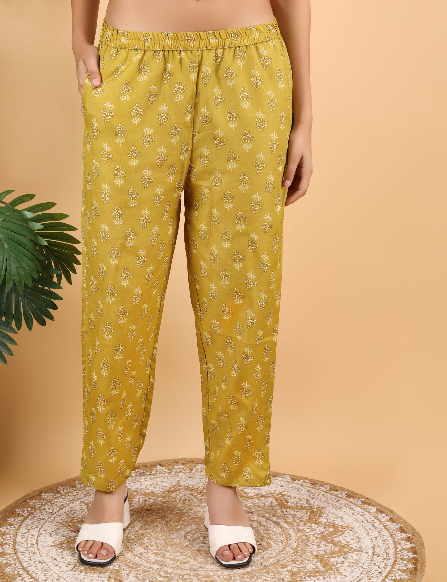 MUSTARD COTTON PRINT STRAIGHT SUIT