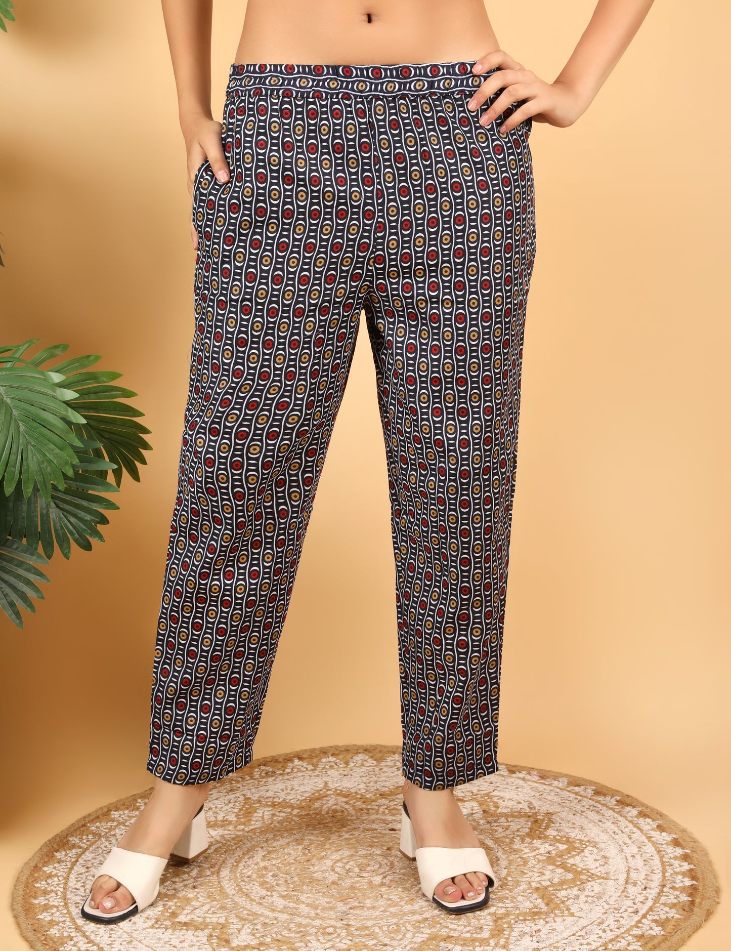 NAVY BLUE MULTI COLOUR PRINT COTTON STRAIGHT SUIT