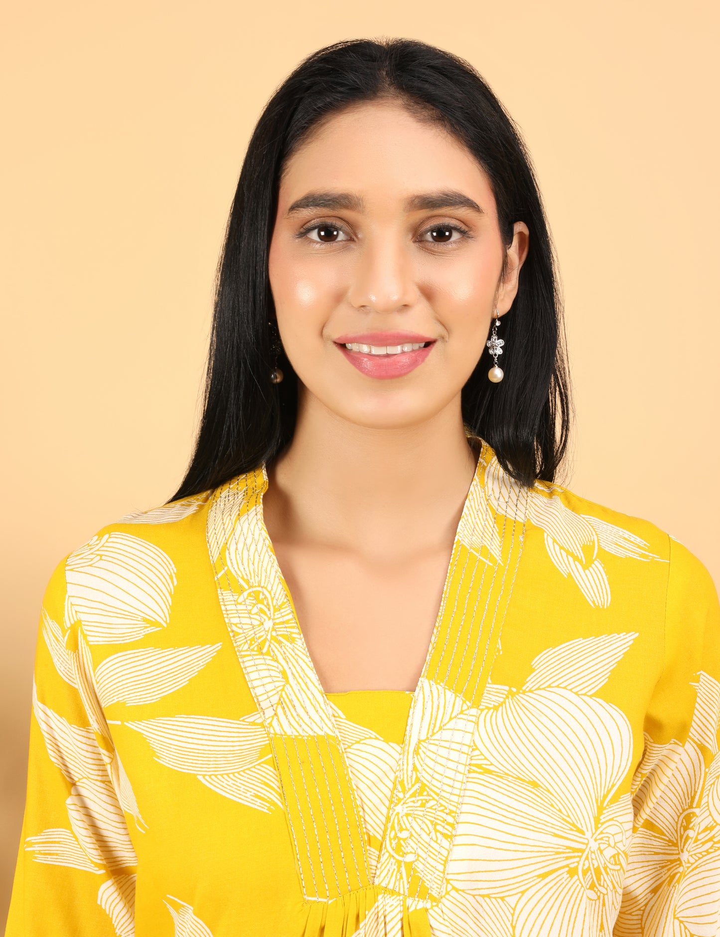 MUSTARD COTTON PRINT KURTA SET