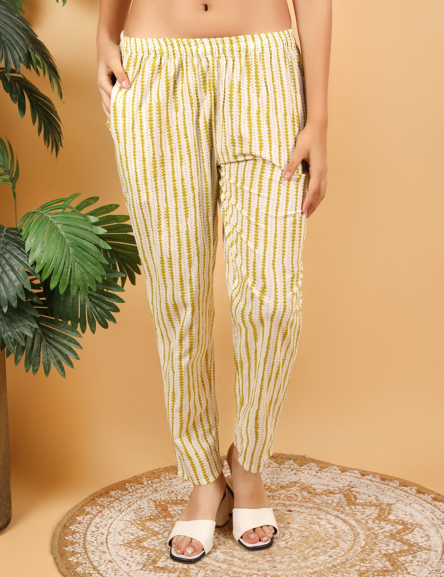LIME YELLOW  COTTON PRINT STRAIGHT SUIT